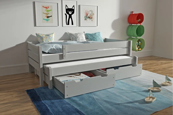 Łóżko dziecięce podwójne z zabezpieczeniem i szufladami ADRIAN BIS - kolor szary