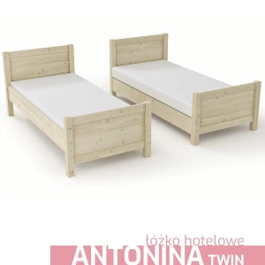Masywne łóżko hotelowe łączone ANTONINA TWIN – surowe drewno