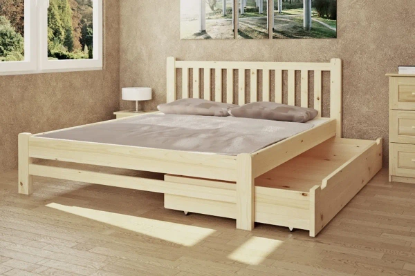 Łóżko świerkowe podwójne do nowoczesnej sypialni KINGA - lakier bezbarwny