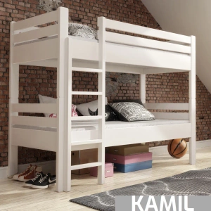 Łóżko piętrowe z barierkami rozkładane na dwa KAMIL świerkowe - kolor biały
