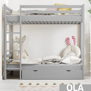 Łóżko piętrowe z dużym odstępem pomiędzy łóżkami OLA - kolor szary
