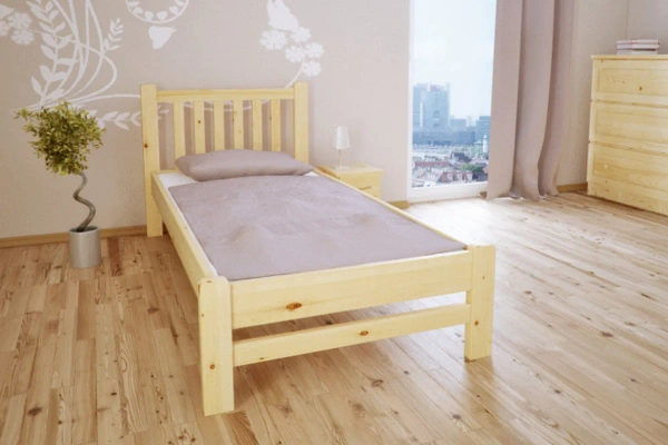 Łóżko świerkowe pojedyncze do nowoczesnej sypialni KINGA - kolor szary