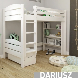 Łóżko piętrowe z biurkiem i regałem w opcji DARIUSZ kolor: Biały