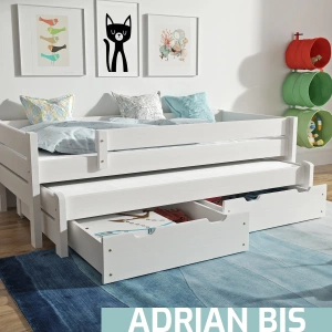 Łóżko dziecięce podwójne z zabezpieczeniem i szufladami ADRIAN BIS - kolor biały