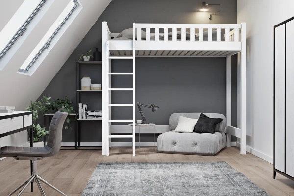 Łóżko na antresoli KAROLINA TOWER LOFT – drewno, lakier bezbarwny