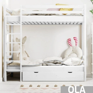 Łóżko piętrowe z dużym odstępem pomiędzy łóżkami OLA - kolor biały