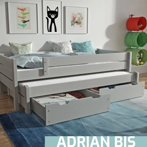 Łóżko dziecięce podwójne z zabezpieczeniem i szufladami ADRIAN BIS - kolor szary