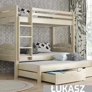 Łóżko piętrowe 3-osobowe ŁUKASZ – drewno surowe