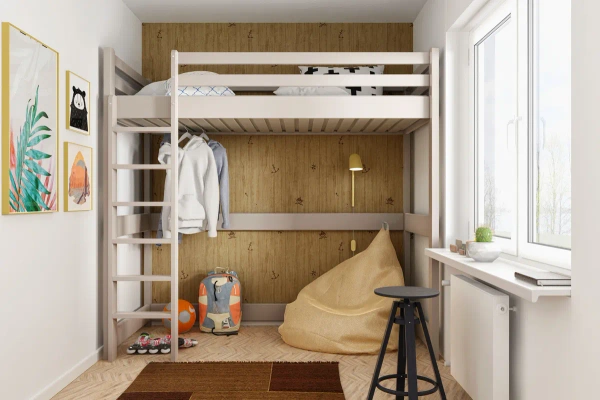 Łóżko na antresoli ANIA w kolorze delikatnego kaszmiru