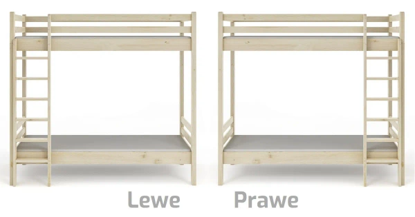 Łóżko piętrowe z dużym odstępem pomiędzy łóżkami OLA - lakier bezbarwny