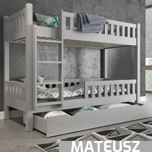 Łóżko piętrowe 2 - 3-osobowe z szufladą - leżyskiem lub szufladami w opcji MATEUSZ - kolor szary