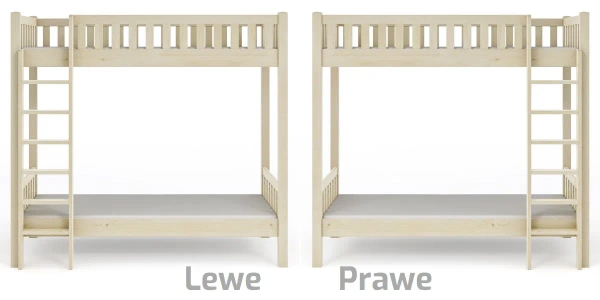 Łóżko piętrowe z dużym odstępem pomiędzy łóżkami KAROLINA - surowe drewno