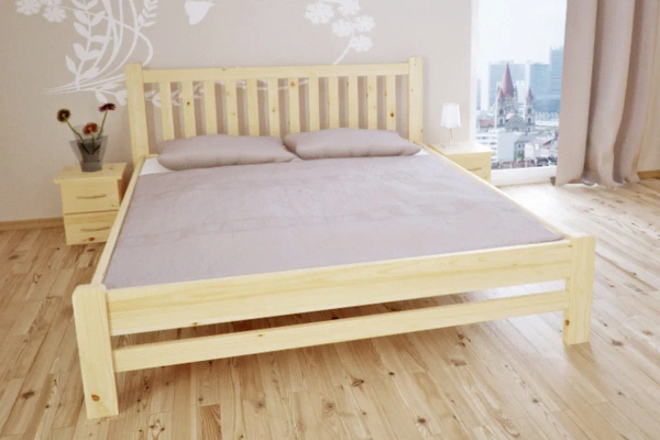 Łóżko świerkowe podwójne do nowoczesnej sypialni KINGA - kolor szary