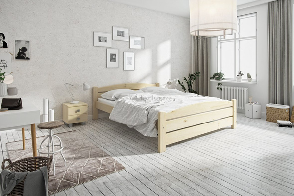 Łóżko drewniane białe / szare / naturalne, podwójne KASIA