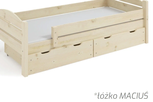 Łóżko dziecięce podwójne z zabezpieczeniem i szufladami ADRIAN BIS - drewno nielakierowane