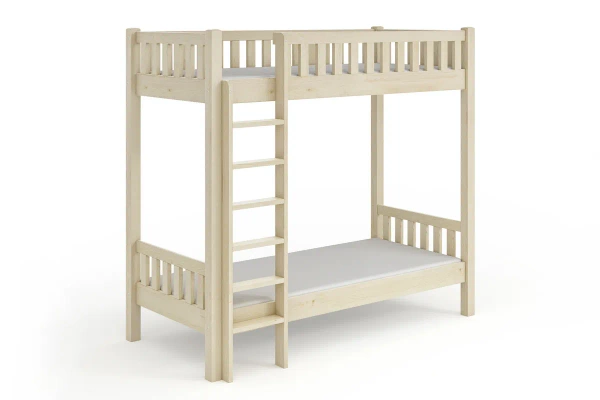 Łóżko piętrowe z dużym odstępem pomiędzy łóżkami KAROLINA - surowe drewno