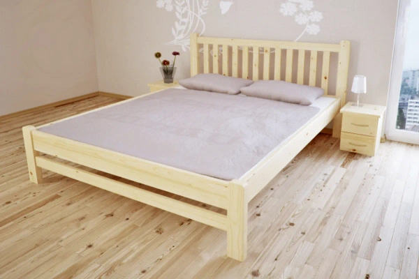 Łóżko świerkowe podwójne do nowoczesnej sypialni KINGA - lakier bezbarwny