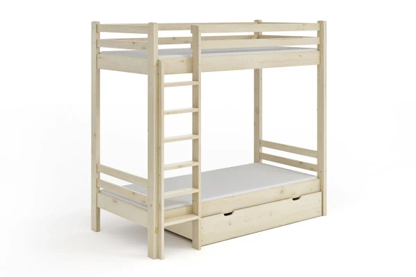 Łóżko piętrowe z dużym odstępem pomiędzy łóżkami OLA - lakier bezbarwny