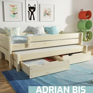 Łóżko dziecięce podwójne z zabezpieczeniem i szufladami ADRIAN BIS - lakier bezbarwny