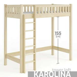 Łóżko na antresoli KAROLINA TOWER LOFT – drewno, lakier bezbarwny