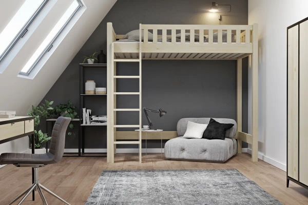 Łóżko na antresoli KAROLINA TOWER LOFT szare – styl loft