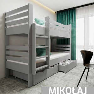 Łóżko hotelowe piętrowe rozkładane na dwa z szufladami w opcji MIKOŁAJ - kolor szary