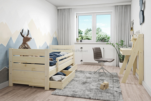 Łóżko dziecięce z zabezpieczeniem, oraz szufladami w opcji EMIL BIS