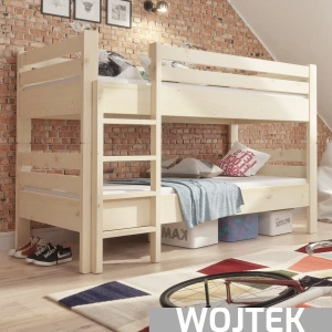 Łóżko piętrowe rozkładane na dwa pojedyncze łóżka WOJTEK - surowe drewno