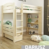 Łóżko piętrowe z biurkiem i regałem w opcji DARIUSZ kolor: Naturalny (lakier)