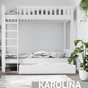 Łóżko piętrowe z dużym odstępem pomiędzy łóżkami KAROLINA - kolor biały