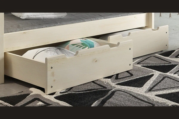 Łóżko piętrowe 2 - 3-osobowe z szufladą - leżyskiem lub szufladami w opcji MATEUSZ - surowe drewno