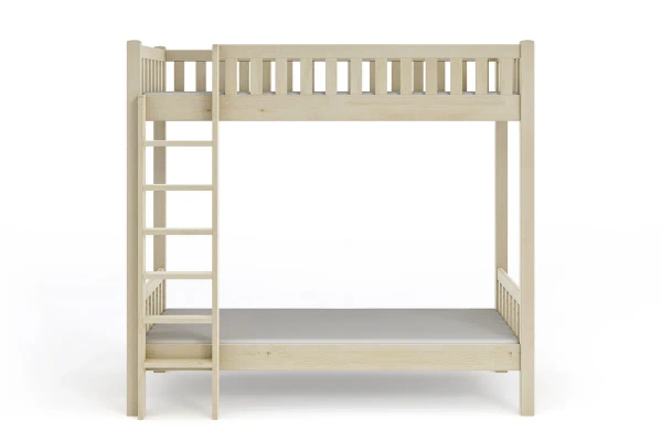 Łóżko piętrowe z dużym odstępem pomiędzy łóżkami KAROLINA - surowe drewno